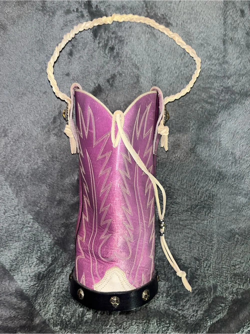 Purple Western Boot wine bottle holder with Star Concho